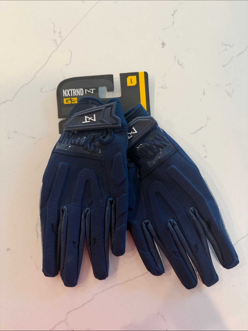 New Men's Navy Blue Football Gloves - Large